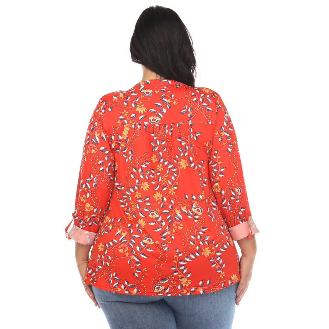 Women's Plus Size Paisley Button Front Tunic Top