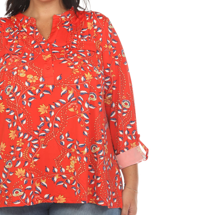 Women's Plus Size Paisley Button Front Tunic Top
