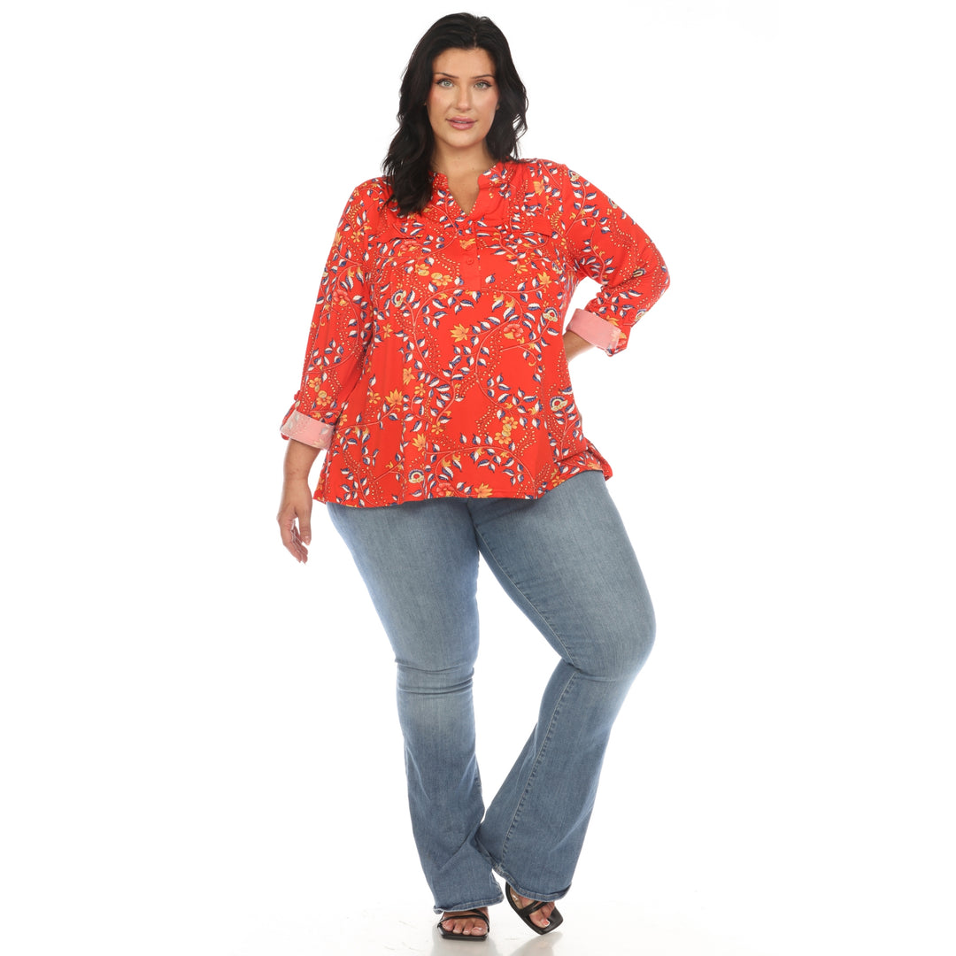 Women's Plus Size Paisley Button Front Tunic Top
