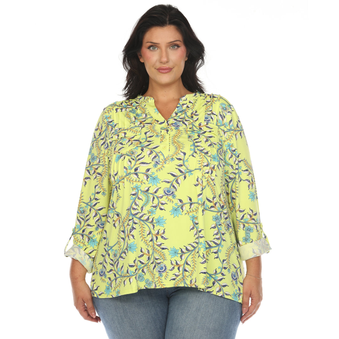 Women's Plus Size Paisley Button Front Tunic Top