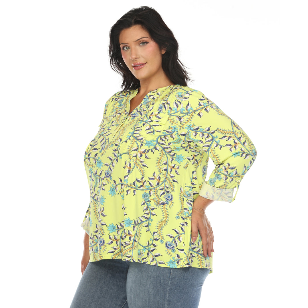 Women's Plus Size Paisley Button Front Tunic Top