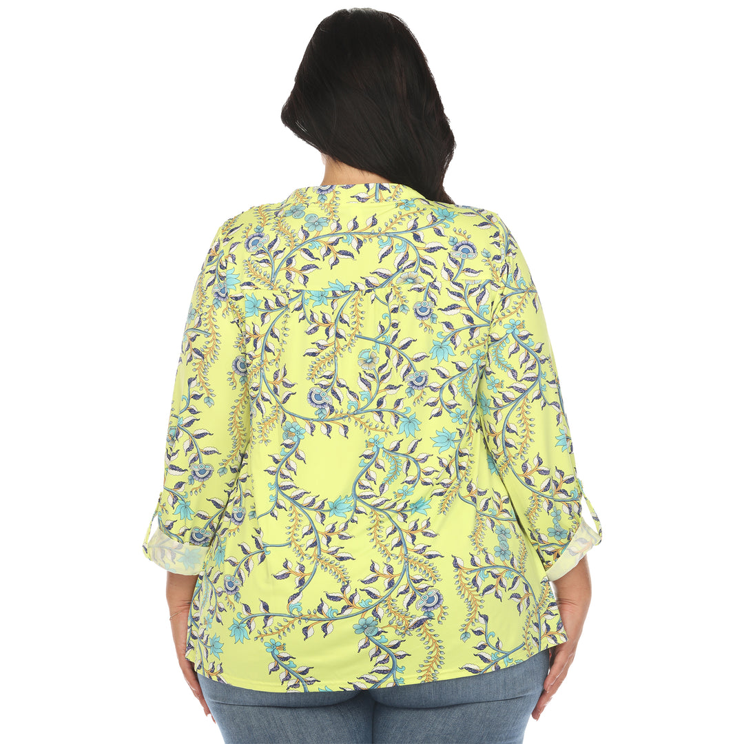 Women's Plus Size Paisley Button Front Tunic Top