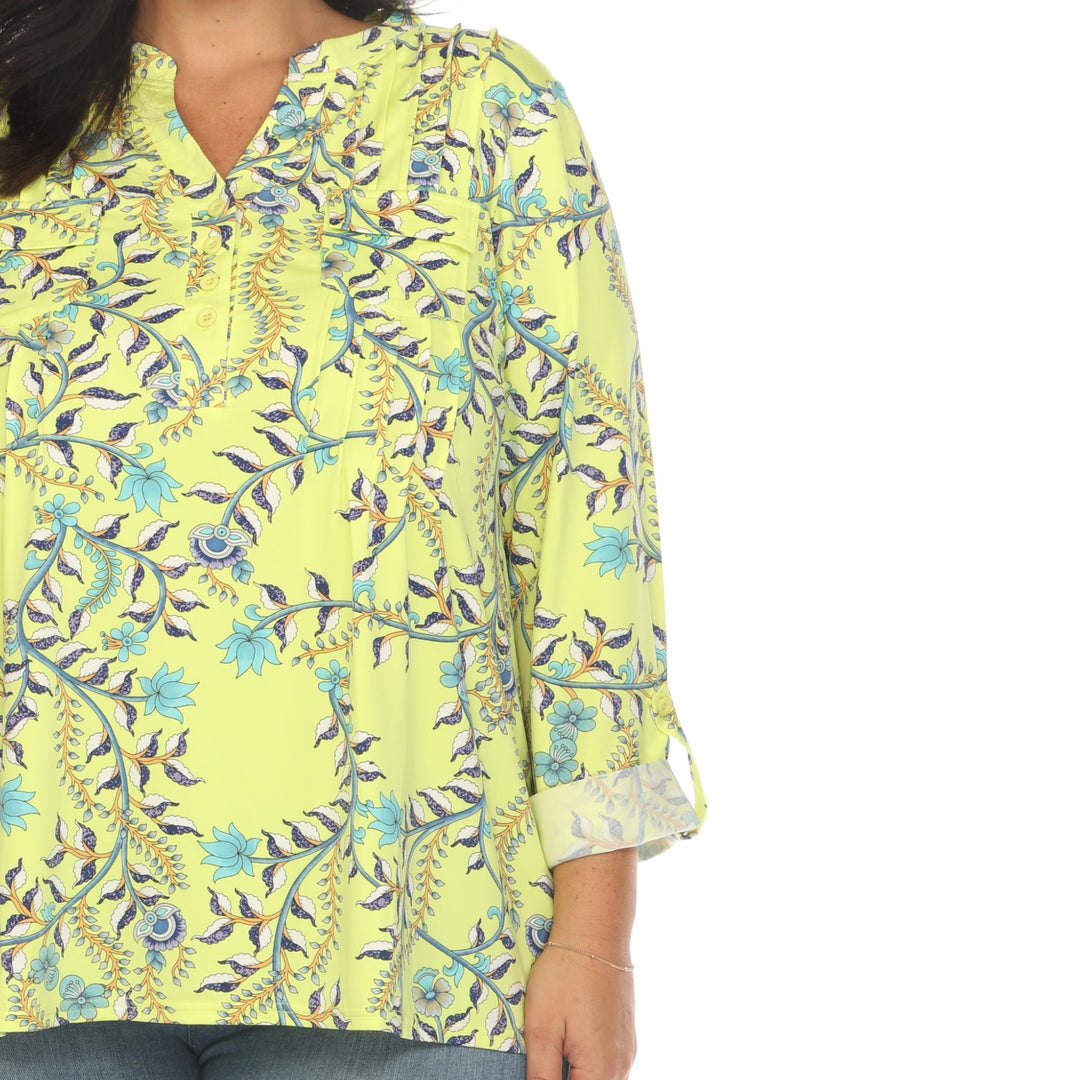 Women's Plus Size Paisley Button Front Tunic Top