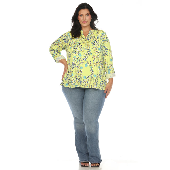 Women's Plus Size Paisley Button Front Tunic Top