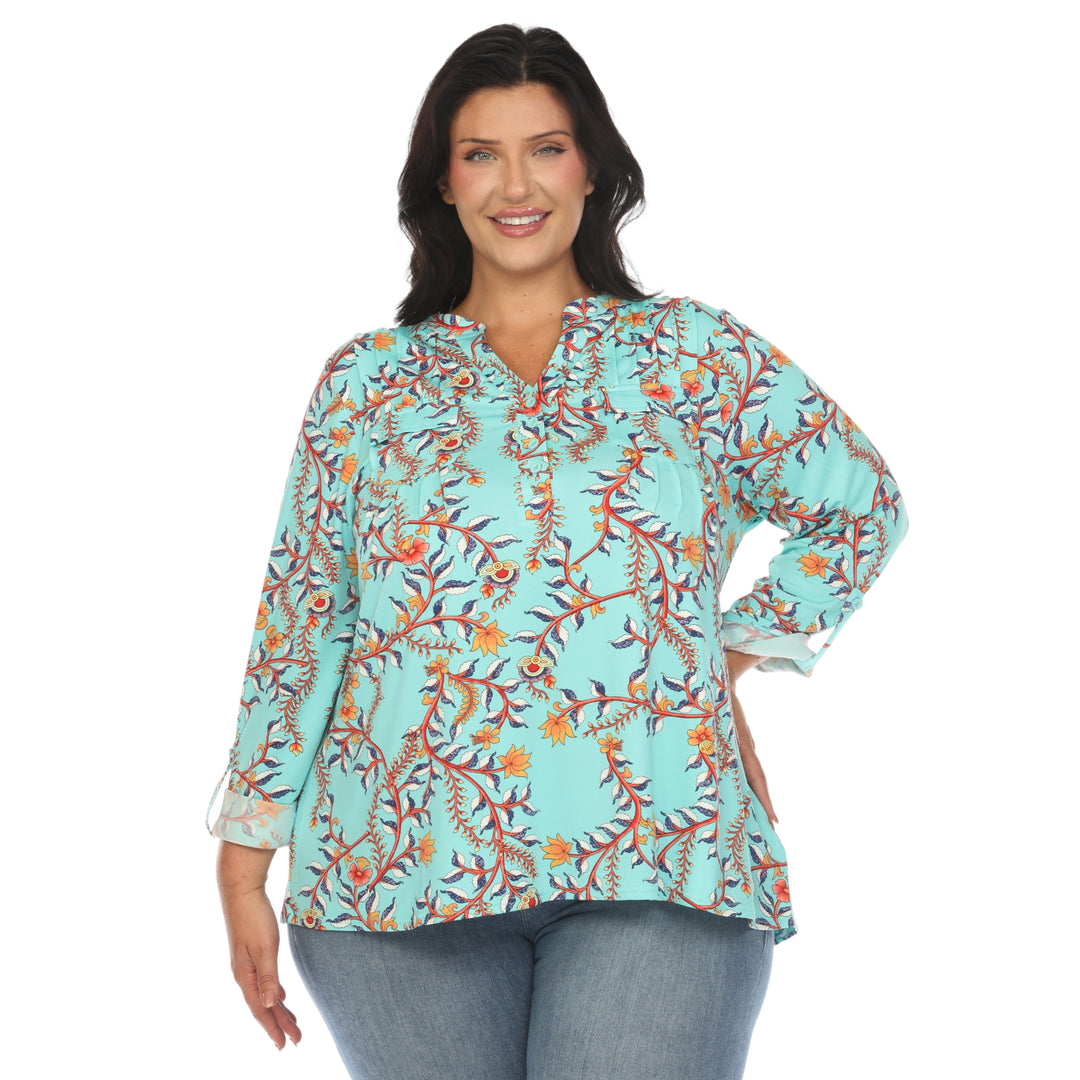 Women's Plus Size Paisley Button Front Tunic Top