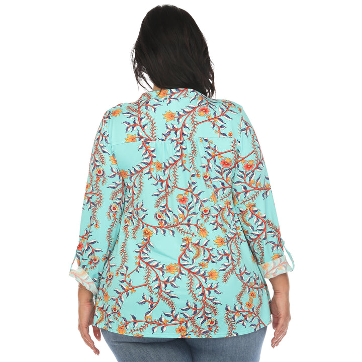 Women's Plus Size Paisley Button Front Tunic Top