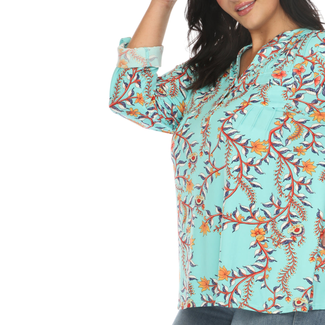 Women's Plus Size Paisley Button Front Tunic Top