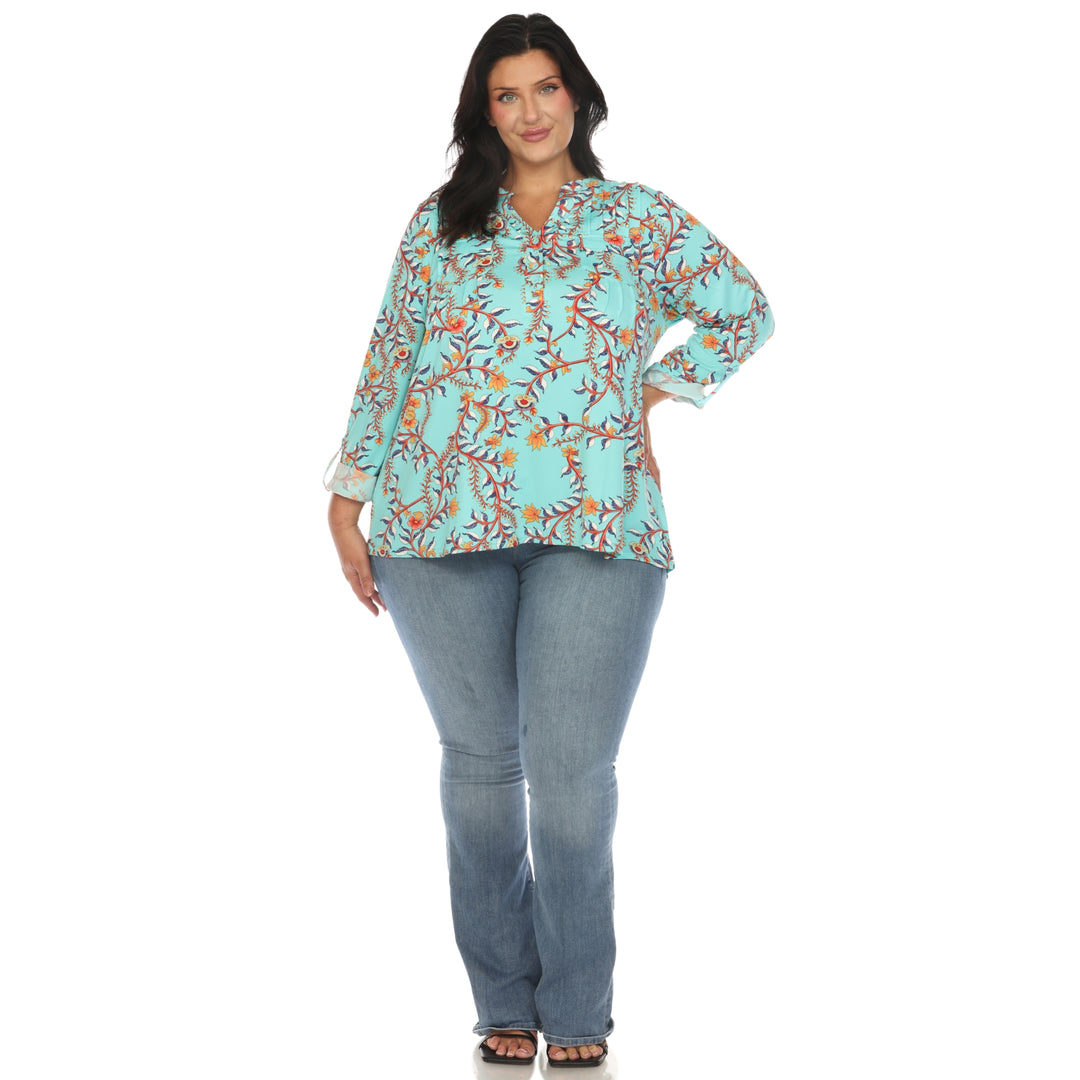 Women's Plus Size Paisley Button Front Tunic Top
