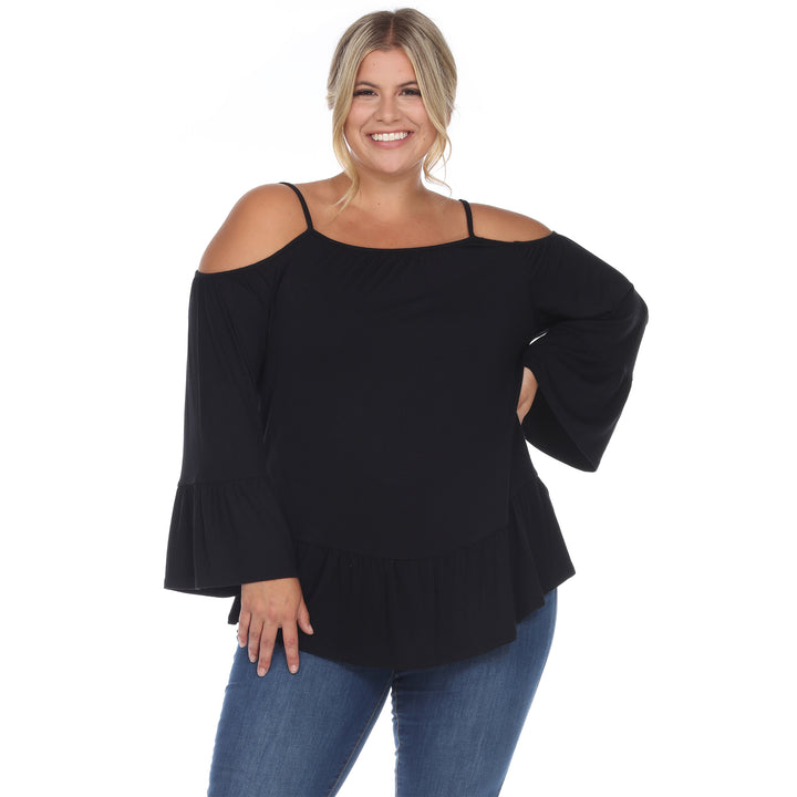 Women's Plus Size Cold Shoulder Ruffle Sleeve Top