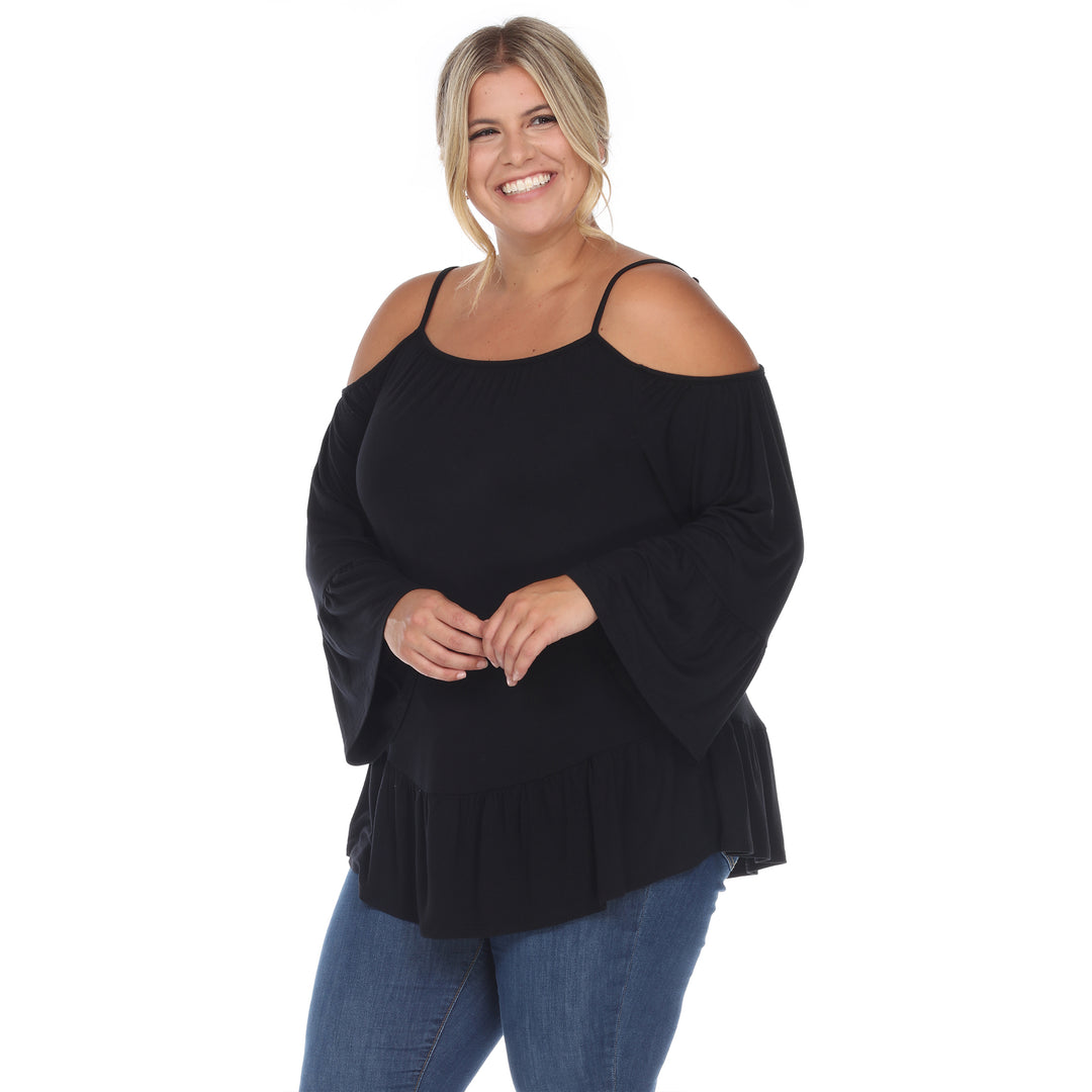 Women's Plus Size Cold Shoulder Ruffle Sleeve Top