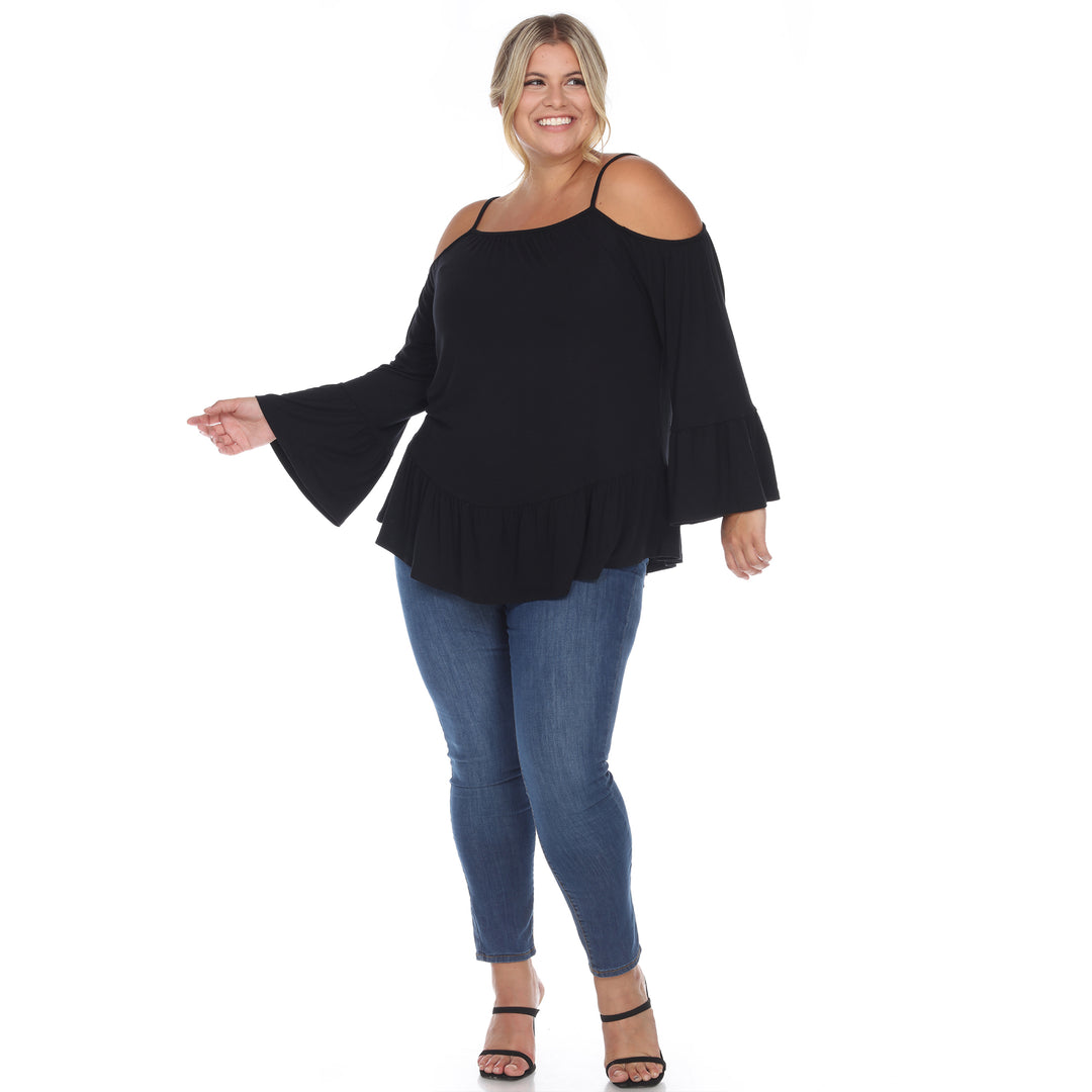Women's Plus Size Cold Shoulder Ruffle Sleeve Top