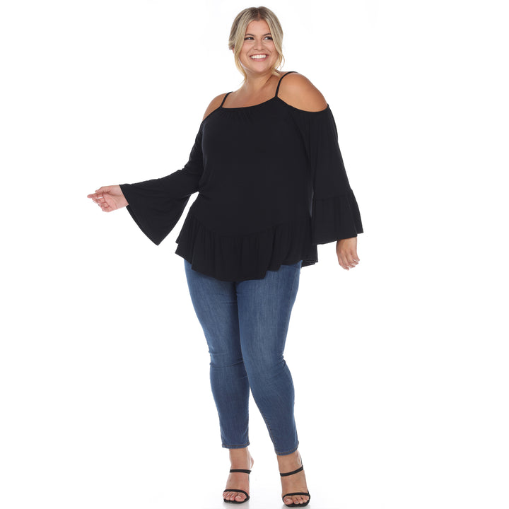Women's Plus Size Cold Shoulder Ruffle Sleeve Top