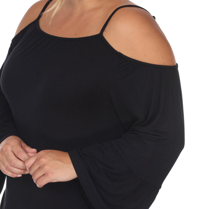 Women's Plus Size Cold Shoulder Ruffle Sleeve Top