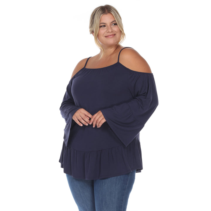 Women's Plus Size Cold Shoulder Ruffle Sleeve Top