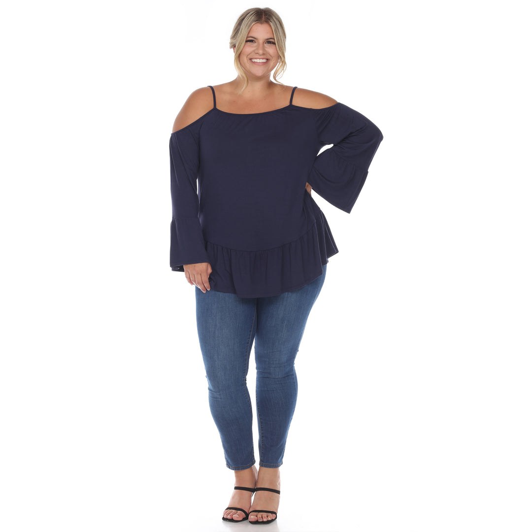 Women's Plus Size Cold Shoulder Ruffle Sleeve Top