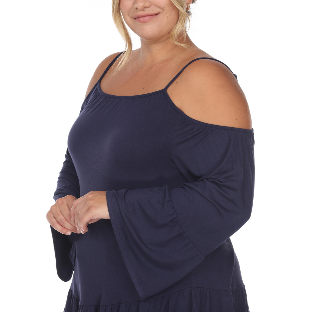 Women's Plus Size Cold Shoulder Ruffle Sleeve Top