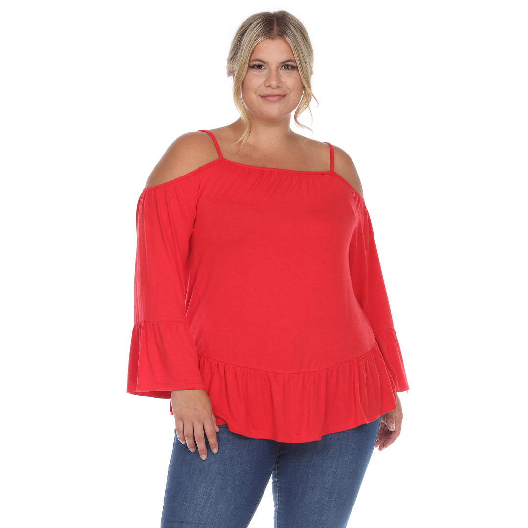Women's Plus Size Cold Shoulder Ruffle Sleeve Top