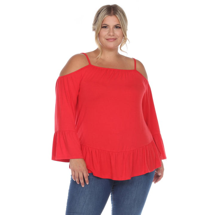 Women's Plus Size Cold Shoulder Ruffle Sleeve Top