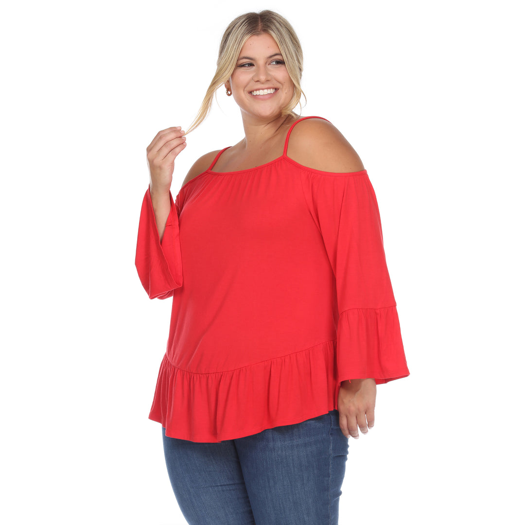 Women's Plus Size Cold Shoulder Ruffle Sleeve Top
