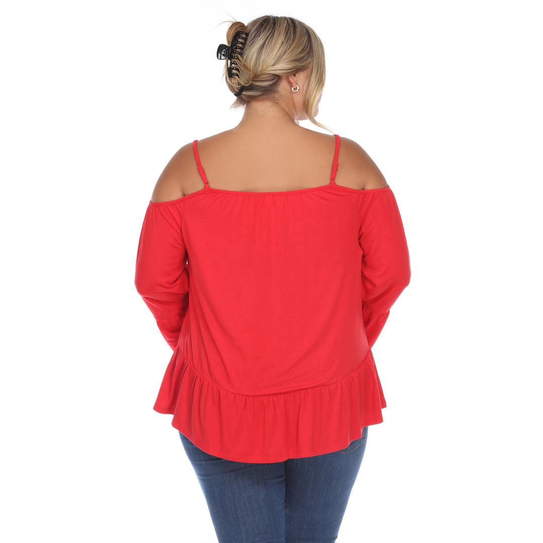 Women's Plus Size Cold Shoulder Ruffle Sleeve Top