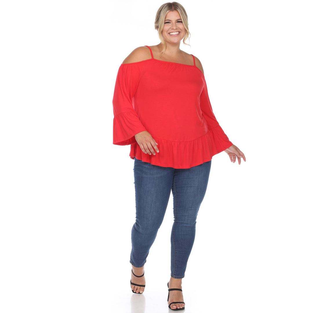 Women's Plus Size Cold Shoulder Ruffle Sleeve Top