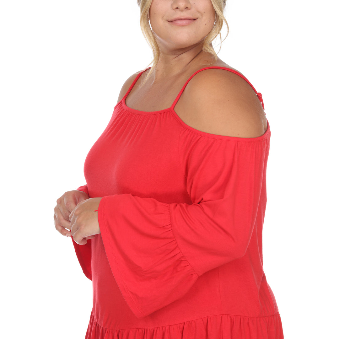 Women's Plus Size Cold Shoulder Ruffle Sleeve Top