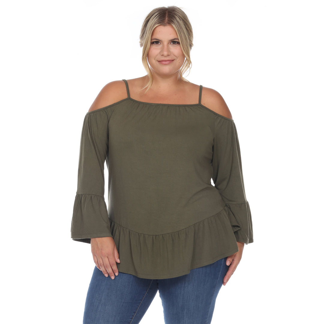 Women's Plus Size Cold Shoulder Ruffle Sleeve Top