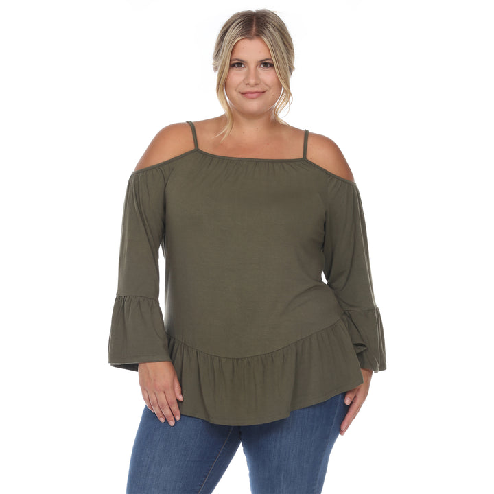 Women's Plus Size Cold Shoulder Ruffle Sleeve Top