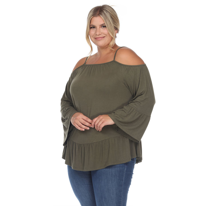 Women's Plus Size Cold Shoulder Ruffle Sleeve Top