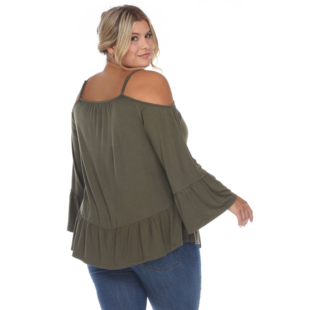 Women's Plus Size Cold Shoulder Ruffle Sleeve Top