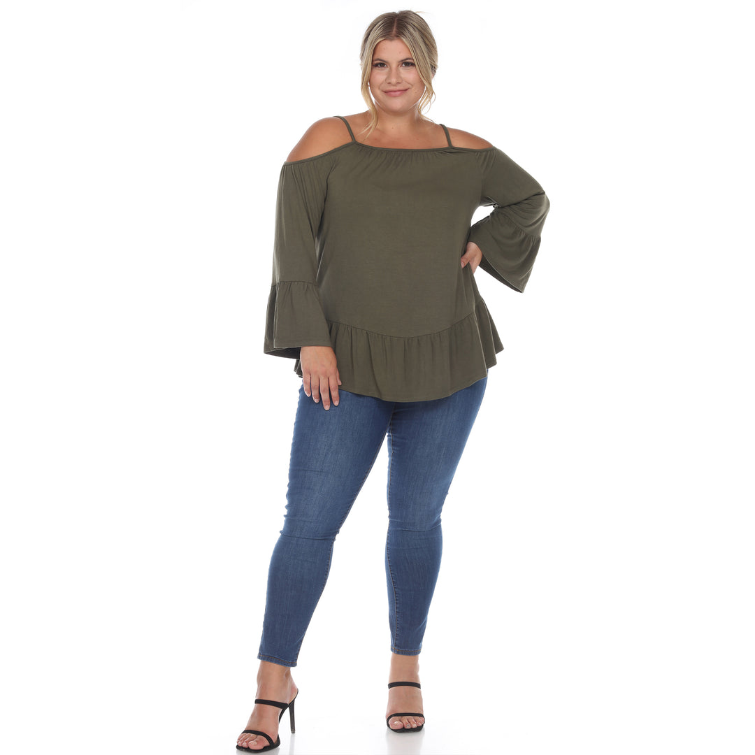 Women's Plus Size Cold Shoulder Ruffle Sleeve Top