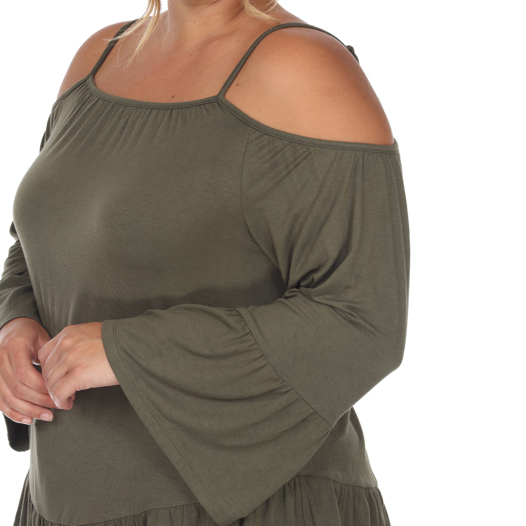 Women's Plus Size Cold Shoulder Ruffle Sleeve Top