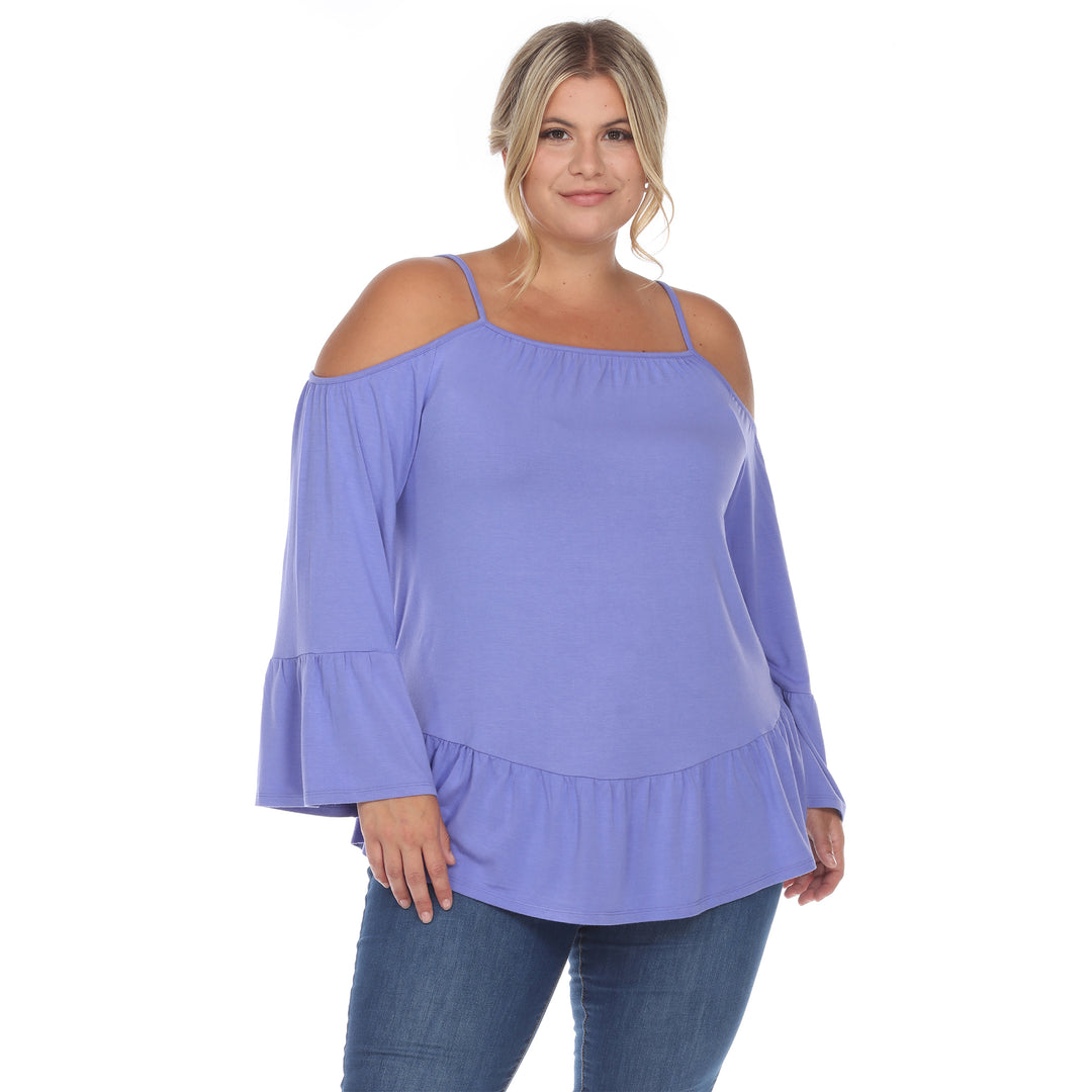 Women's Plus Size Cold Shoulder Ruffle Sleeve Top