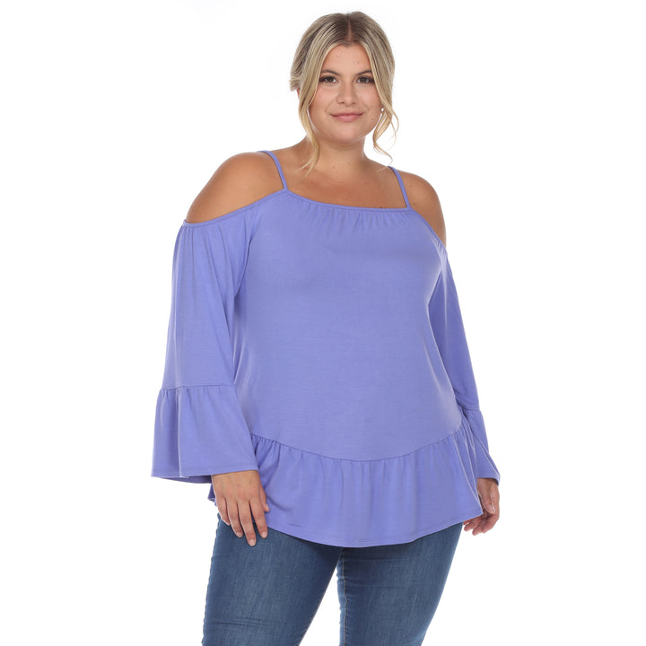 Women's Plus Size Cold Shoulder Ruffle Sleeve Top