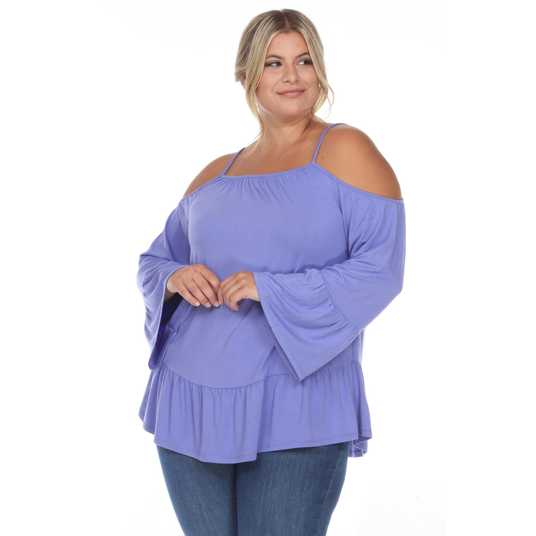Women's Plus Size Cold Shoulder Ruffle Sleeve Top