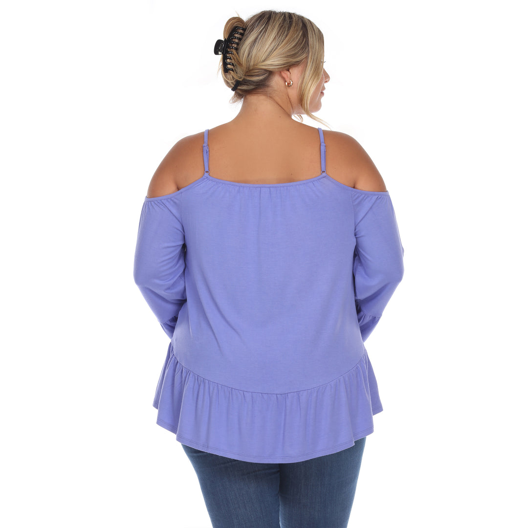 Women's Plus Size Cold Shoulder Ruffle Sleeve Top