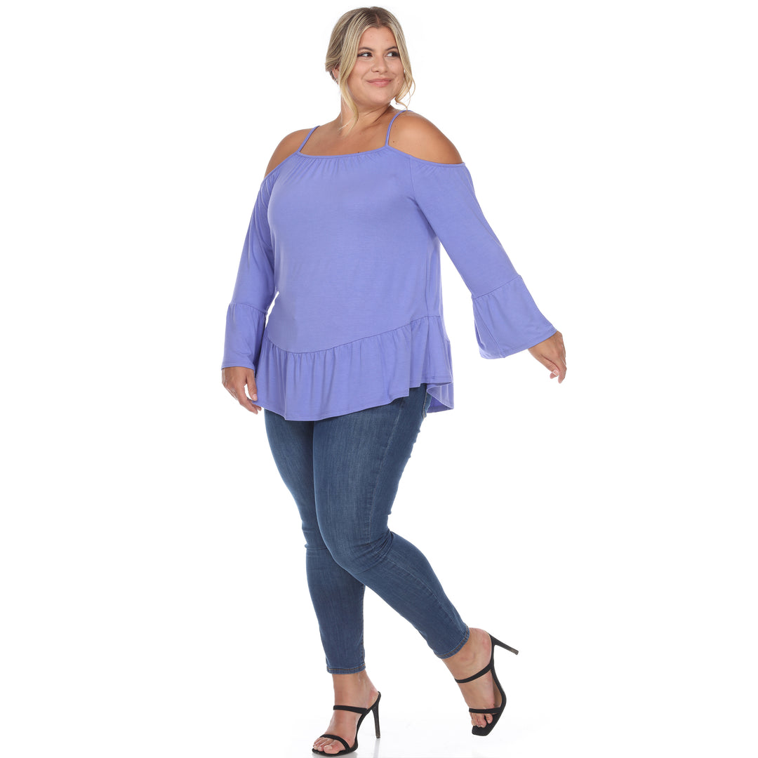 Women's Plus Size Cold Shoulder Ruffle Sleeve Top