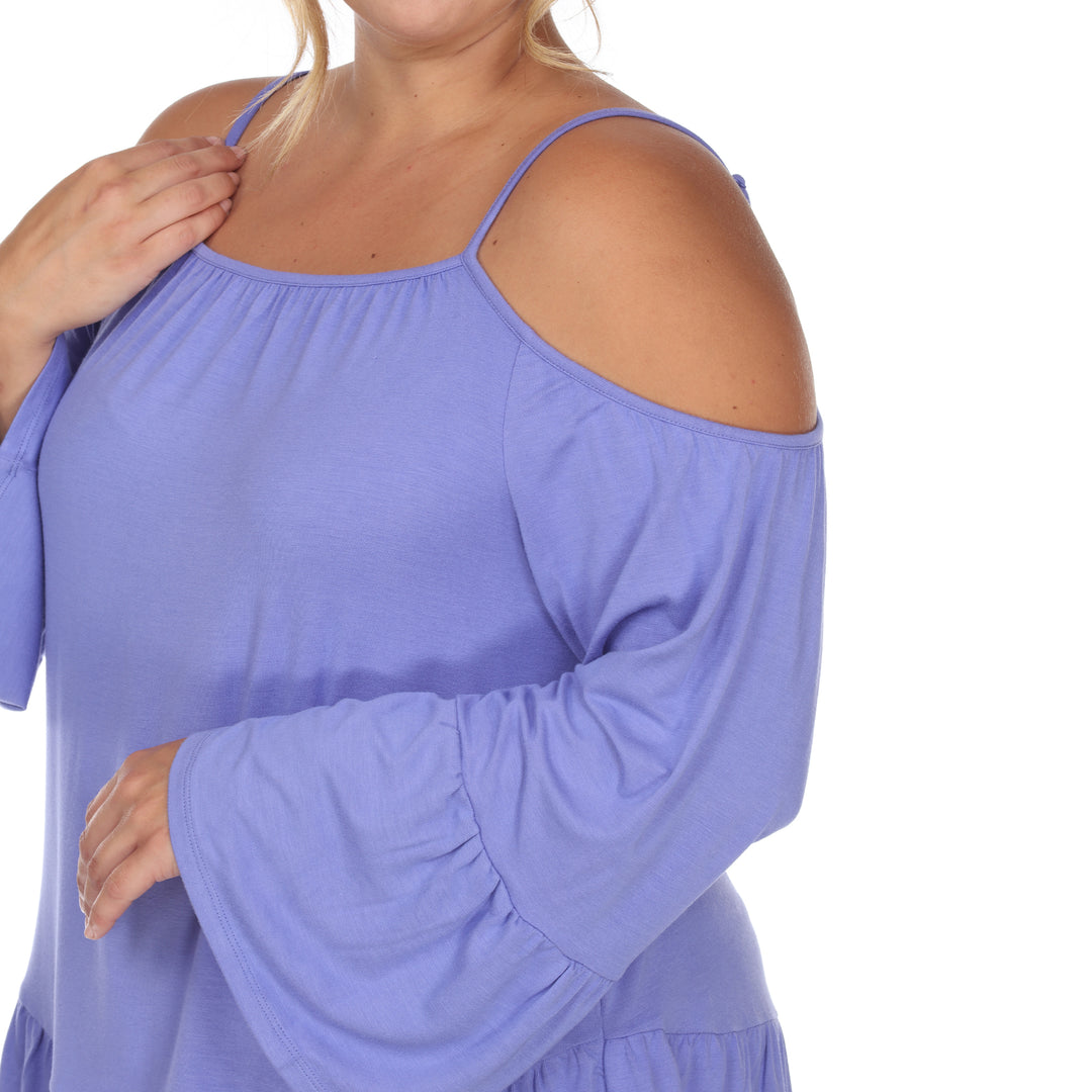 Women's Plus Size Cold Shoulder Ruffle Sleeve Top