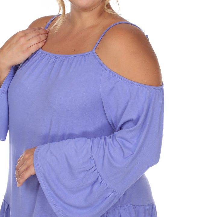 Women's Plus Size Cold Shoulder Ruffle Sleeve Top