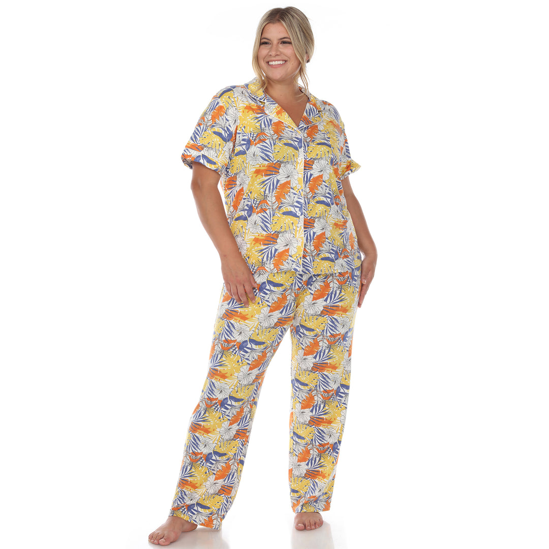 Women's Plus Size Short Sleeve & Pants Tropical Pajama Set