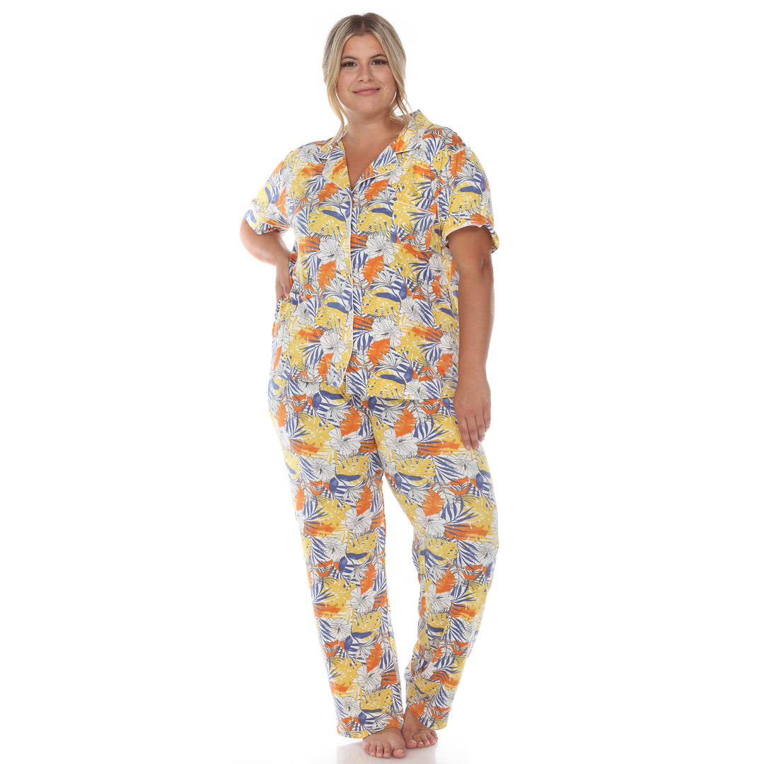Women's Plus Size Short Sleeve & Pants Tropical Pajama Set