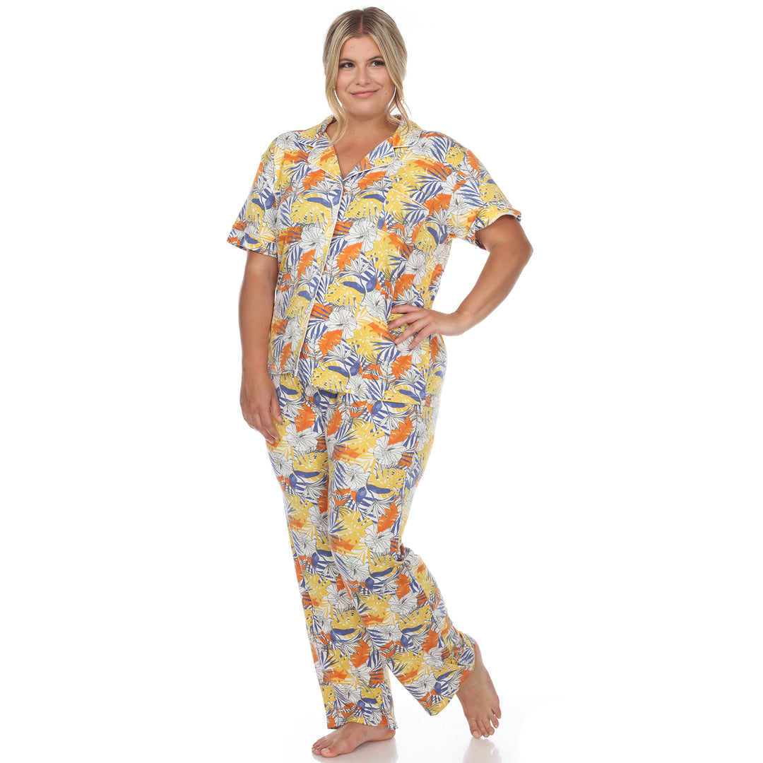 Women's Plus Size Short Sleeve & Pants Tropical Pajama Set