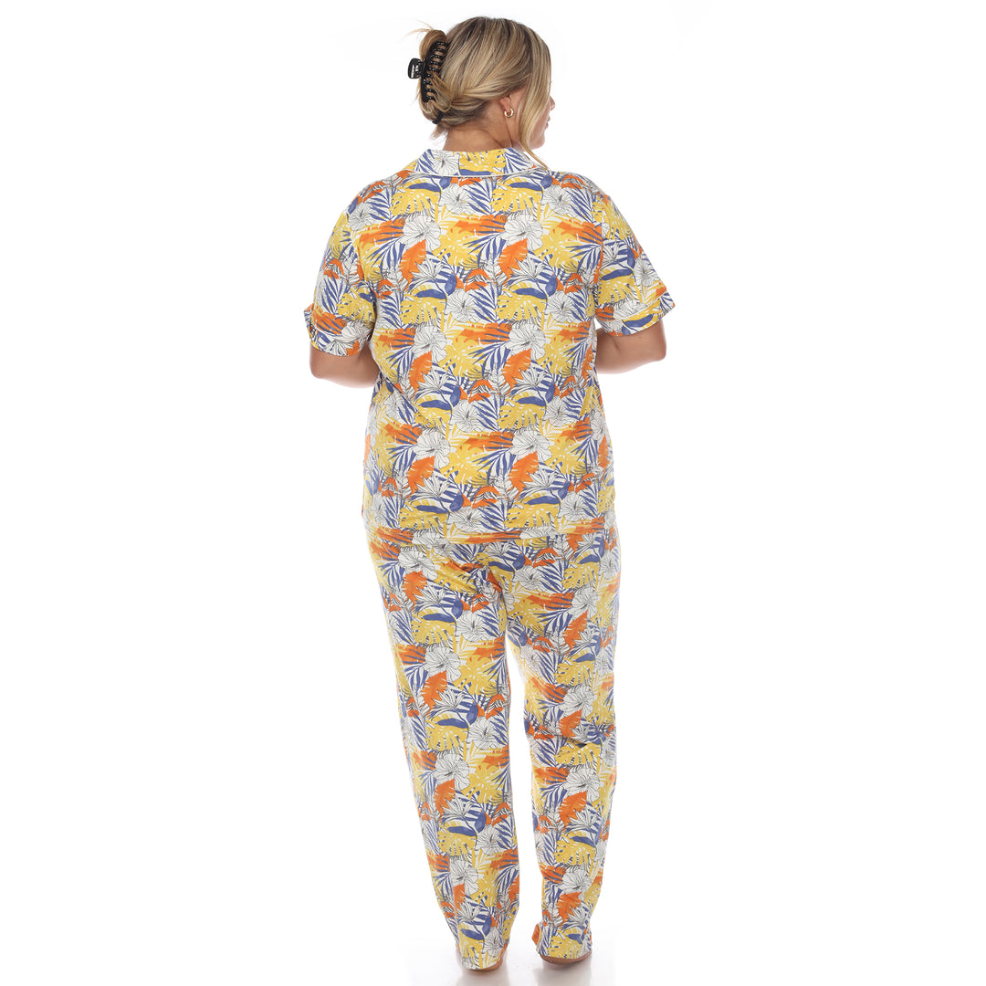 Women's Plus Size Short Sleeve & Pants Tropical Pajama Set