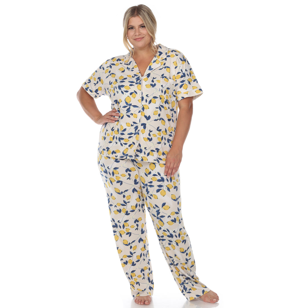 Women's Plus Size Short Sleeve & Pants Tropical Pajama Set