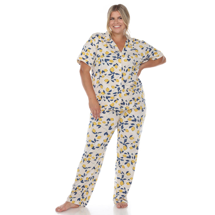 Women's Plus Size Short Sleeve & Pants Tropical Pajama Set