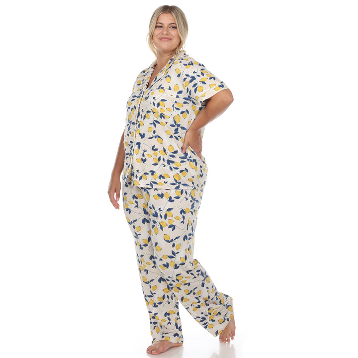 Women's Plus Size Short Sleeve & Pants Tropical Pajama Set