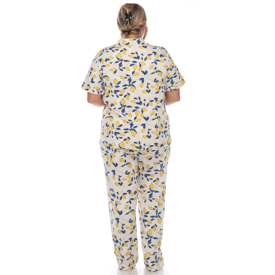 Women's Plus Size Short Sleeve & Pants Tropical Pajama Set