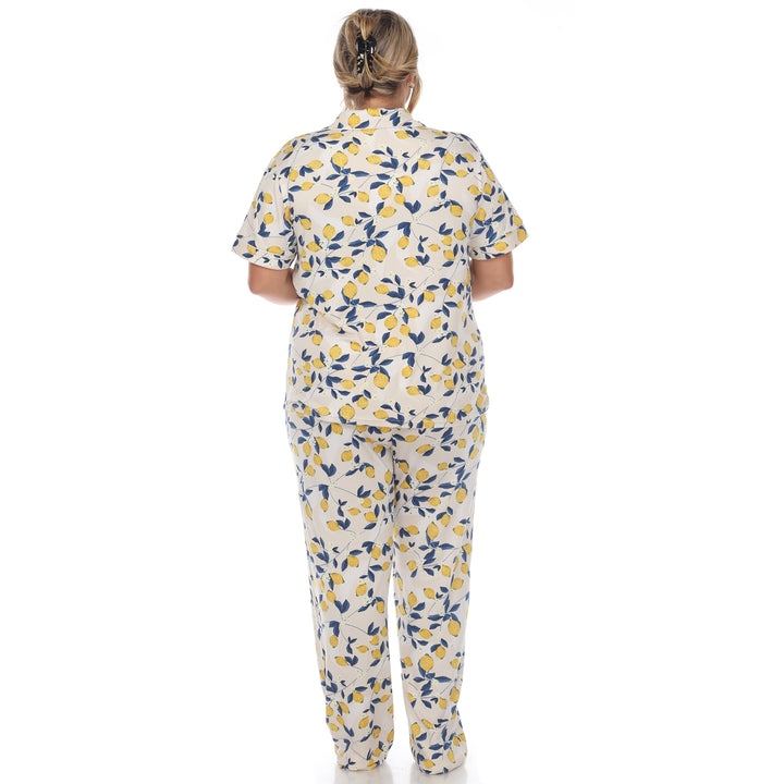 Women's Plus Size Short Sleeve & Pants Tropical Pajama Set