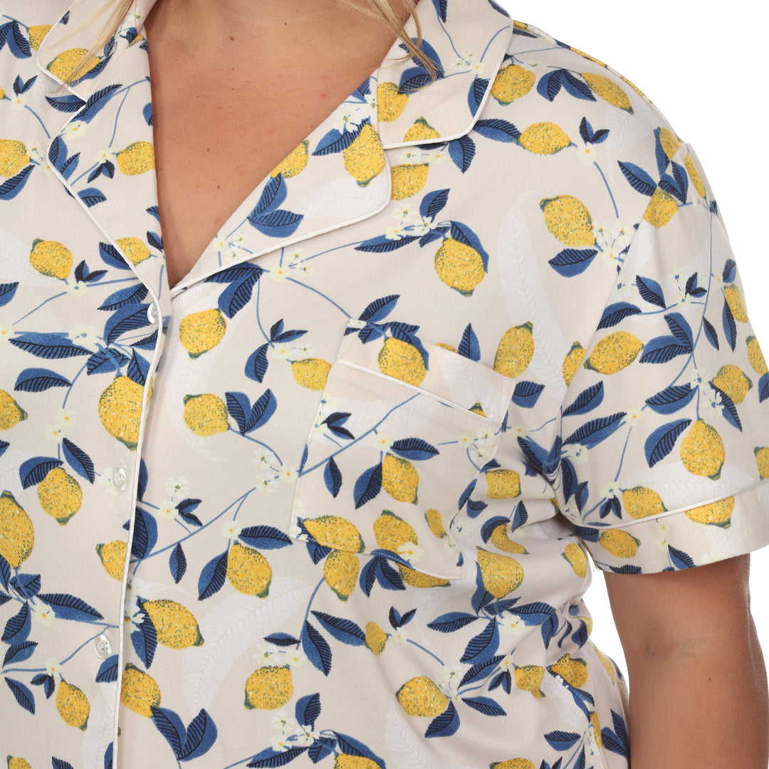 Women's Plus Size Short Sleeve & Pants Tropical Pajama Set