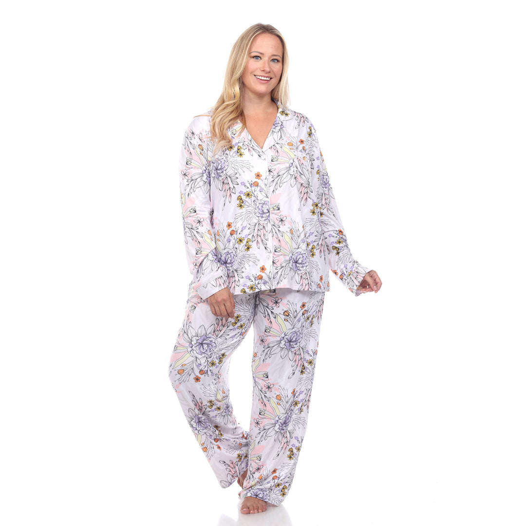 Women's Plus Size Long Sleeve Floral Pajama Set